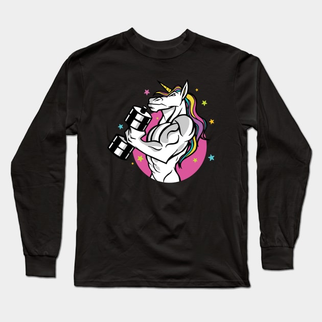 Workout Gym UNICORN fitness MUSCULAR Long Sleeve T-Shirt by Midoart